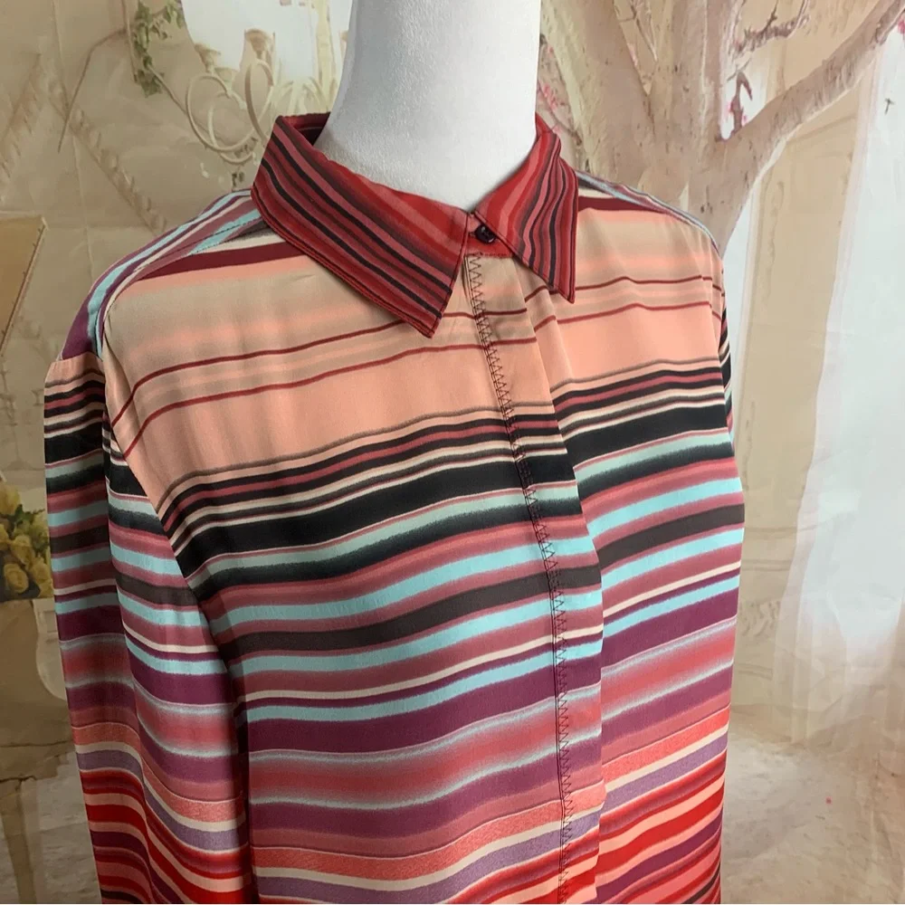 NEW Michael Star Multi Colored Collared Silk Button Down